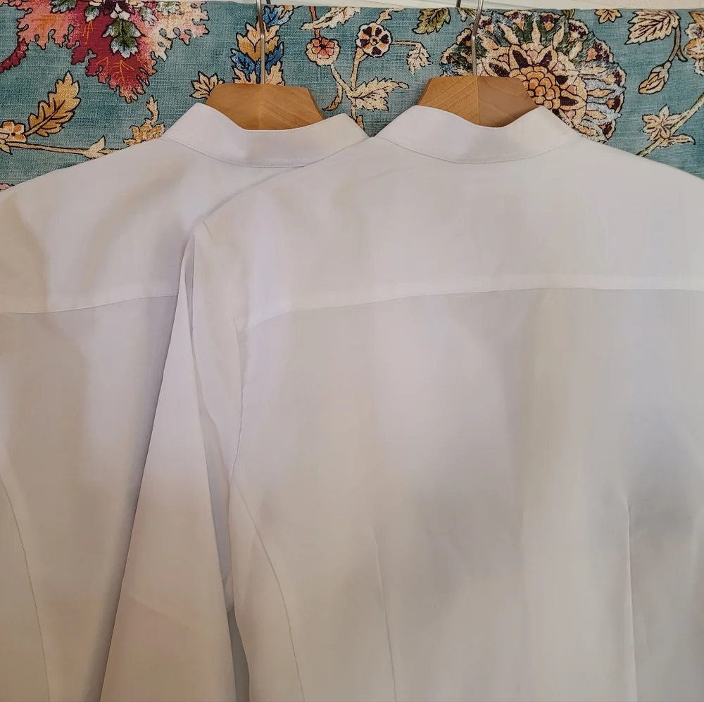 2 Ladies Edwards white work shirts with banded collar both size Medium - Picture 3 of 8
